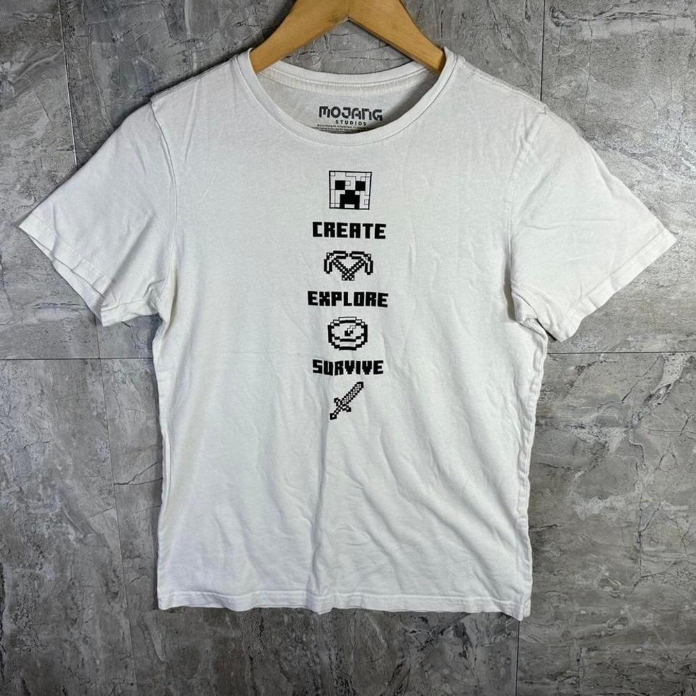 White Minecraft cotton t-shirt Kids‎ XL  14-16 #gaming